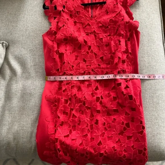 Elie Tahari Morgan Red Macrame Lace Overlay Dress - Picture 13 of 14